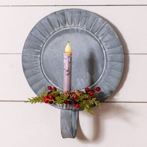 Large Round weathered Tin Candle Wall Sconce